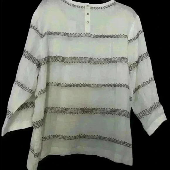 J. Jill Embroidered 100% Linen Blouse - White/Beige, Size XL, NWT - Picture 3 of 3